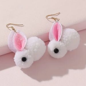 🐰 New White Fluffy Bunny Earrings Plush cute Easter Earrings